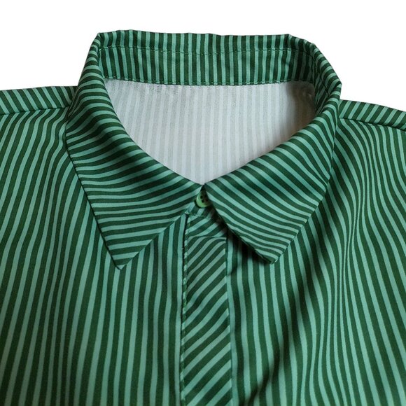Shirt button-down XXL NEW Green Striped Blouse Long Sleeve Top Blouse - Picture 2 of 8